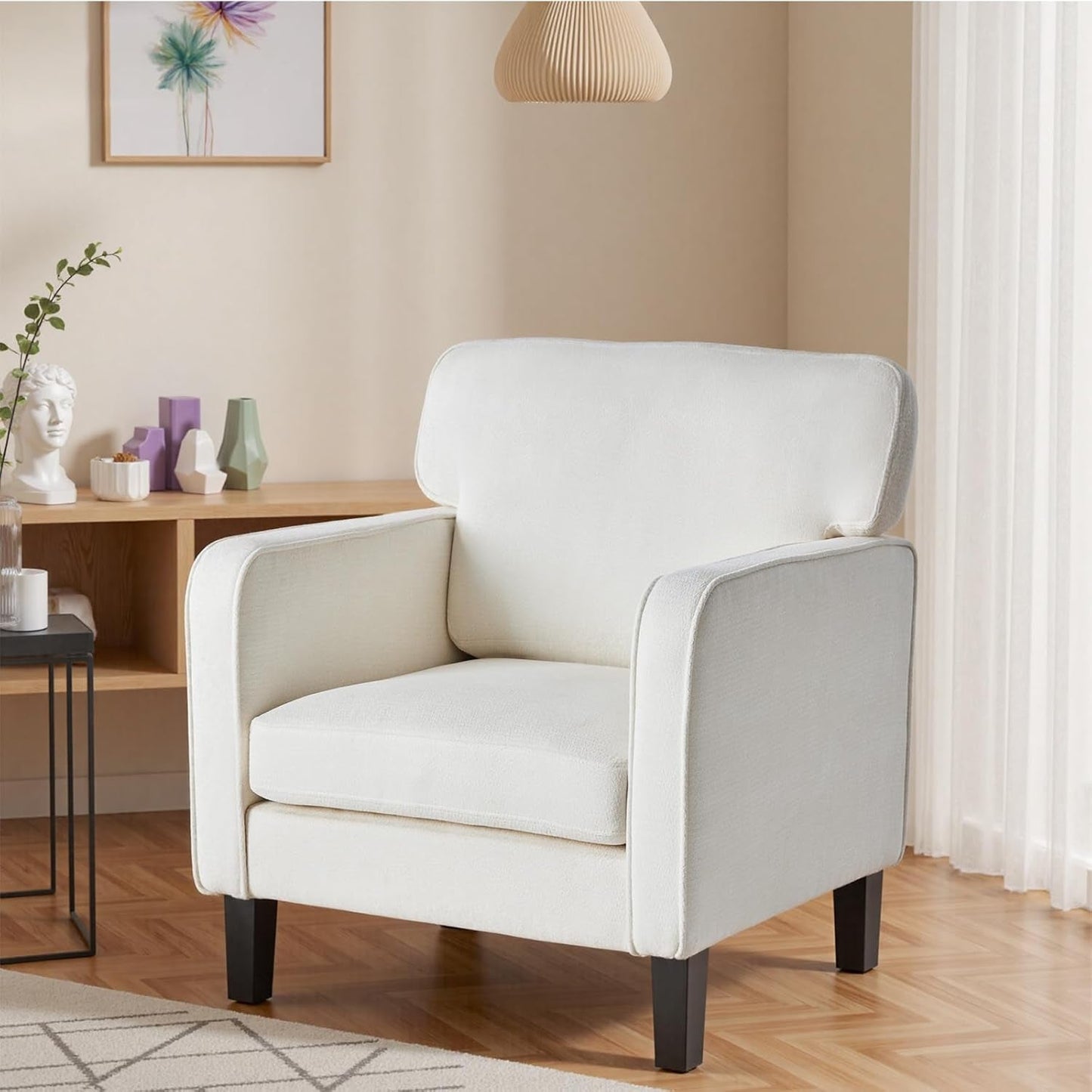 Modern Accent Chairs for Living Room, Corner Chairs for Adults, Reading Chair with Armrest and Backrest, Comfy Lounge Chairs for Bedroom, Waiting Room and Reception Room, Cream