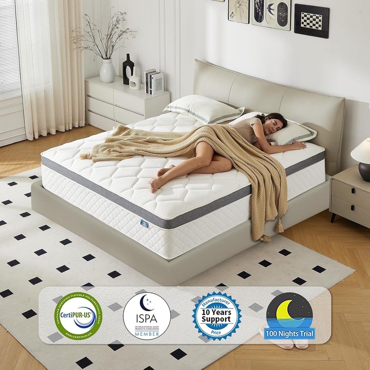 Full Size Mattress, 10 Inch Hybrid Memory Foam Mattress in a Box, with Upgrade Individually Pocket Springs, Pressure Relief, Breathable Comfort and Durable, Certipur-Us