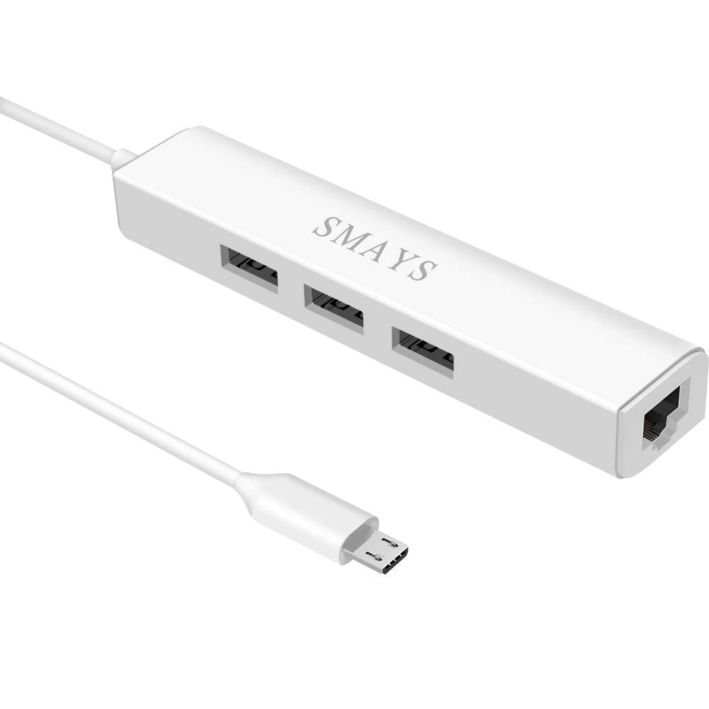 Wired Ethernet Adapter for Fire Stick Basic/2nd/4k/Lite/Cube Google Chromecast Ultra Tivo Stream 4K - Micro USB OTG Cable 3 USB 2.0 Hub with Power DC-New