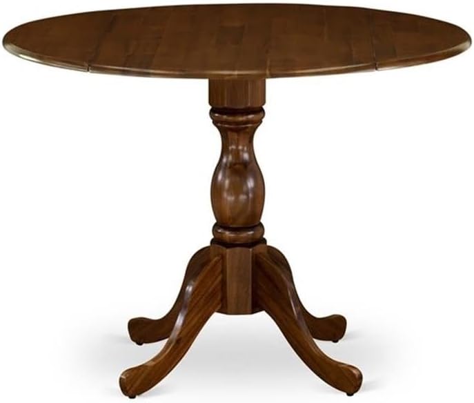 East West Furniture DLMZ5-AWN-04 5 Piece Kitchen Table Set for 4 Includes a Round Dining Room Table with Dropleaf and 4 Light Tan Linen Fabric Parsons Dining Chairs, 42x42 Inch, Natural Walnut