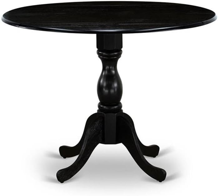 East West Furniture DLMZ5-AB6-06 5 Piece Dinette Set for 4 Includes a Round Dining Room Table with Dropleaf and 4 Shitake Linen Fabric Parsons Dining Chairs, 42x42 Inch, Wirebrushed Black