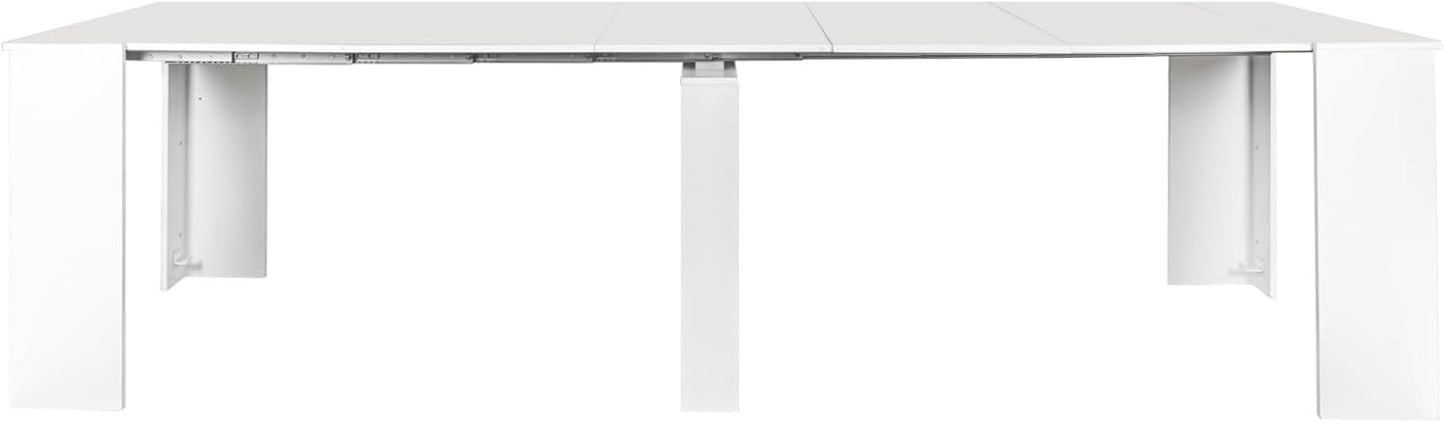 KEIKI 20"-118.5" L Extendable Foldable Dining Room Table for 1-10 People, Wood Multifunctional Rectangle Expandable Console Kitchen Living Meeting Room Furniture, 6 Tabletop Length Options, White