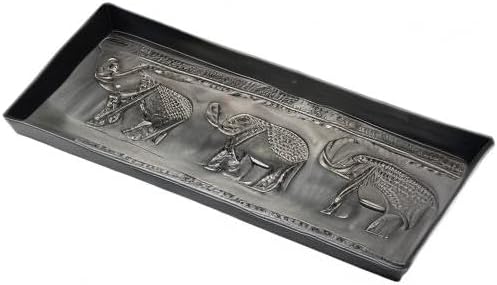 HF by LT Elephants Pattern Metal Boot Tray, 30 x 13 inches, Antique Zinc Finish