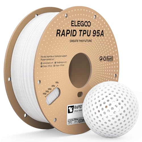 ELEGOO Rapid TPU Filament 1.75mm White 1KG, High Speed 95A TPU Flexible Soft 3D Printing Filament, 1KG Spool(2.2lbs) Fit for Mos