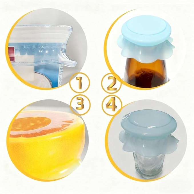 Kitchen reusable food wraps,silicone covers are food-grade safe and eco-sustainable, stretch to fit cups, water bottles, beer bottles, and all kinds of containers,plus fruits of any shape,3PCS.
