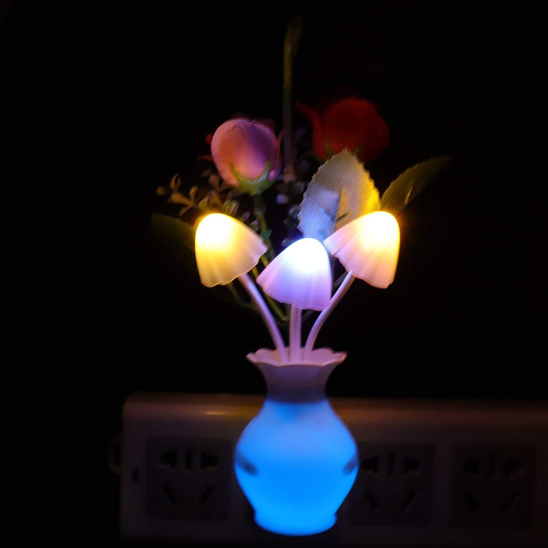 AUSAYE 4 Pack Plug in LED Night Light Sensor Light Rose Flower Decor,Energy Saving Lamp Dream Nightlight Mushroom Night Lights for Kids Adults Bedroom,Bathroom,Living Room,Kitchen,Hallway
