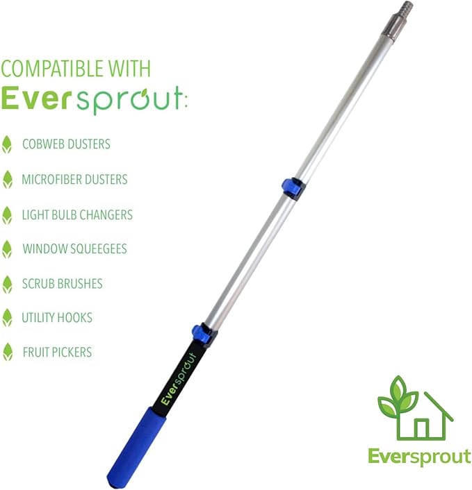 EVERSPROUT 1.5-to-3 Foot Telescopic Extension Pole | Lightweight Sturdy Aluminum Handle | Easy to Use Flip-Tab Lock Mechanism | Twist-On Metal Tip Works for Squeegee, Duster, Paint Roller (Pole only)