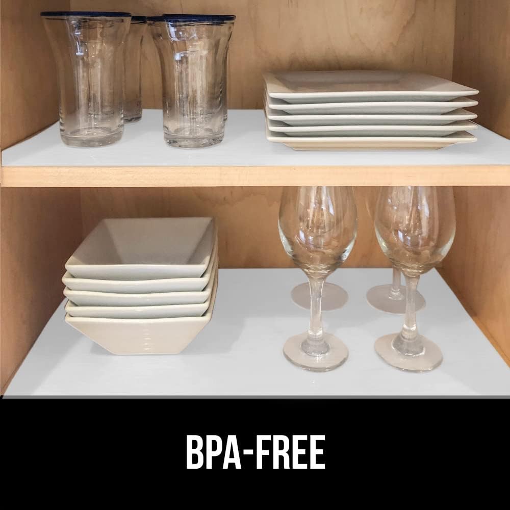 GORILLA GRIP DuraGuard Shelf Liner, 17.5x20 Non-Adhesive Cabinet Liners for Kitchen Drawers, Shelves, Refrigerator, Pantry Storage, Bathroom Closet, Durable Waterproof BPA Free Ribbed Plastic, White