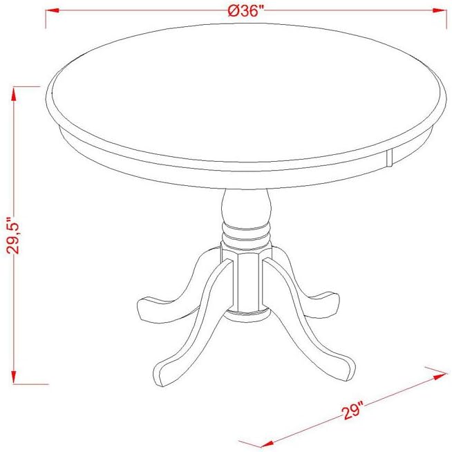 East West Furniture ANTI5-CAP-W 5 Piece Dinette Set for 4 Includes a Round Kitchen Table with Pedestal and 4 Dining Chairs, 36x36 Inch, Cappuccino