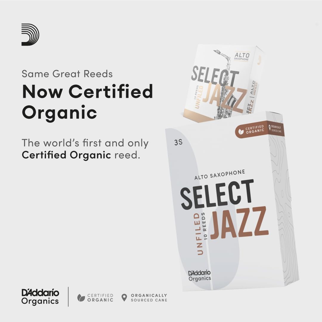 Daddario Select Jazz Alto Sax Reeds, Unfiled, Strength 4 Strength Hard, 10-Pack
