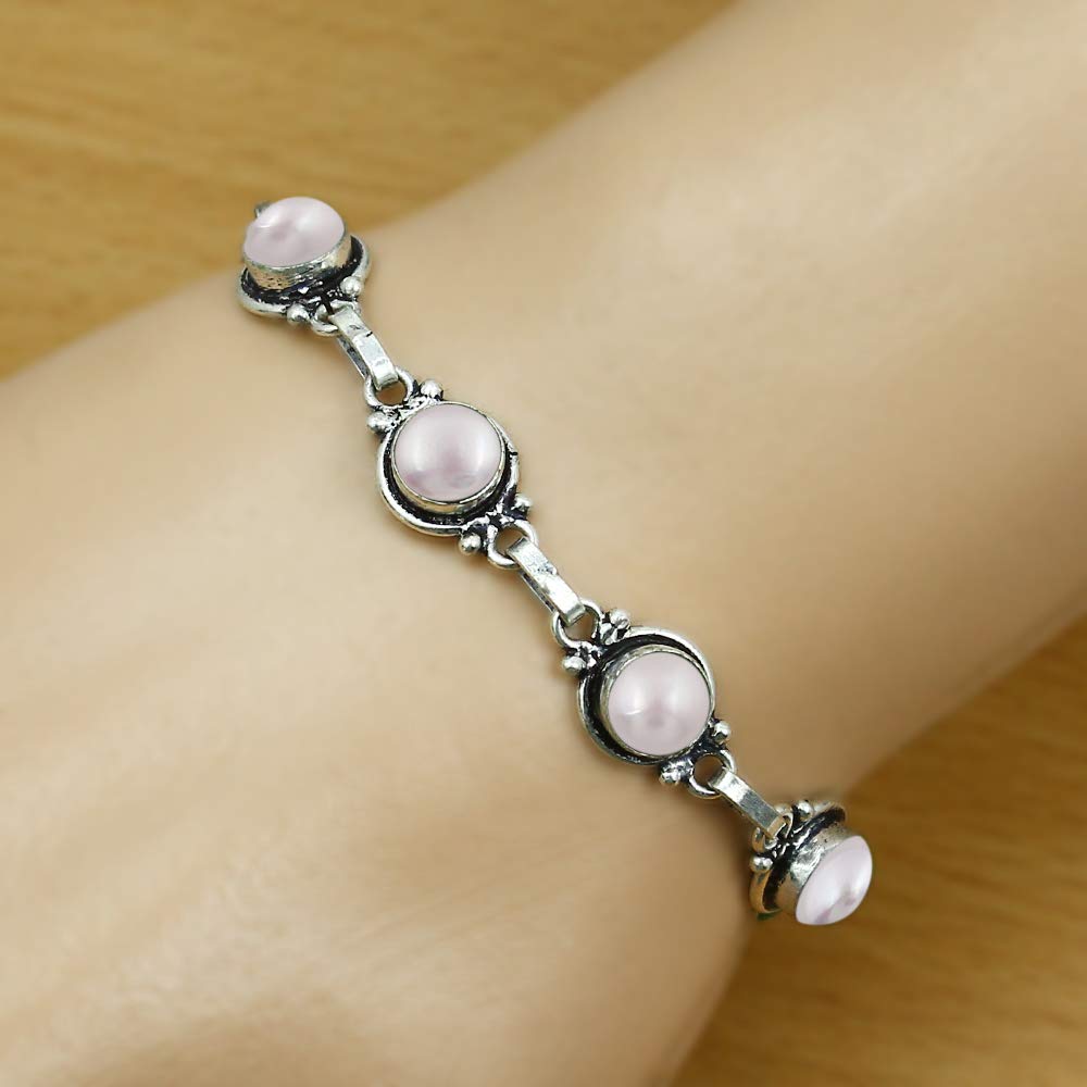 Natural Pearl 925 Silver Plated June Birthstone Adjustable Bracelet for Women - White Gemstone Handmade Vintage Style Bohemian Jewelry Bracelet - Mother's Day Gifts for Mom
