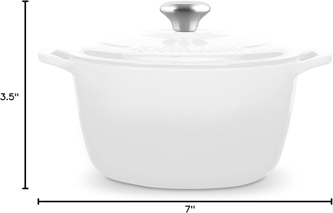 Signature Enameled Cast Iron Dutch Oven, Non-Stick Serving Pot with Tight Fitting Lid for Perfect Roasting, Baking, Sauteing, and Bread Making | 2Q (1.9L)