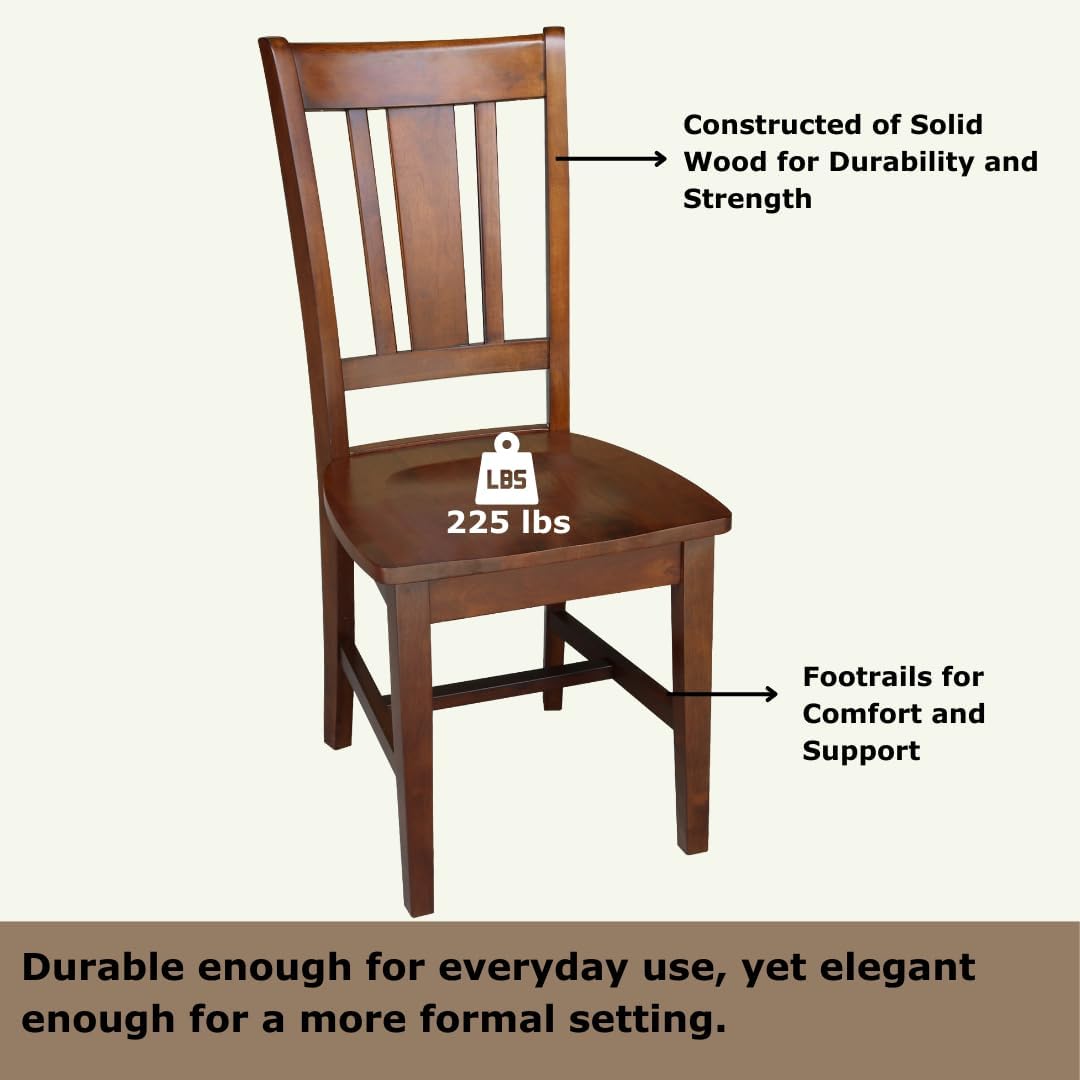 IC International Concepts, Set of Two San Remo SplatBack Dining Chairs, Espresso, 225lbs wt capacity, Solid Real Wood, Sturdy Parawood, Espresso