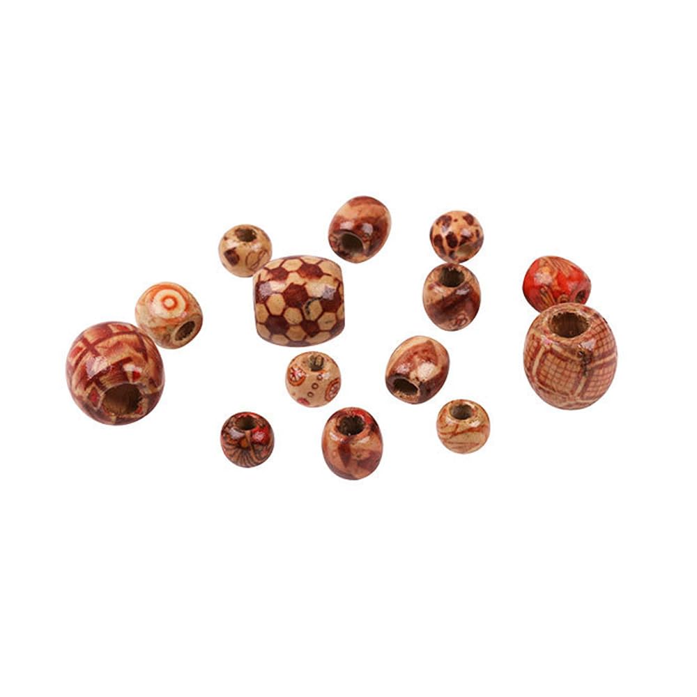 300pcs Mixed Painted Drum Wood Spacer Beads, BetterJonny Barrel Wood Beads Loose Wood Beads Bulk for Hair, DIY Making Bracelet Necklace Jewelry Craft Project(16mm,12mm,10mm)
