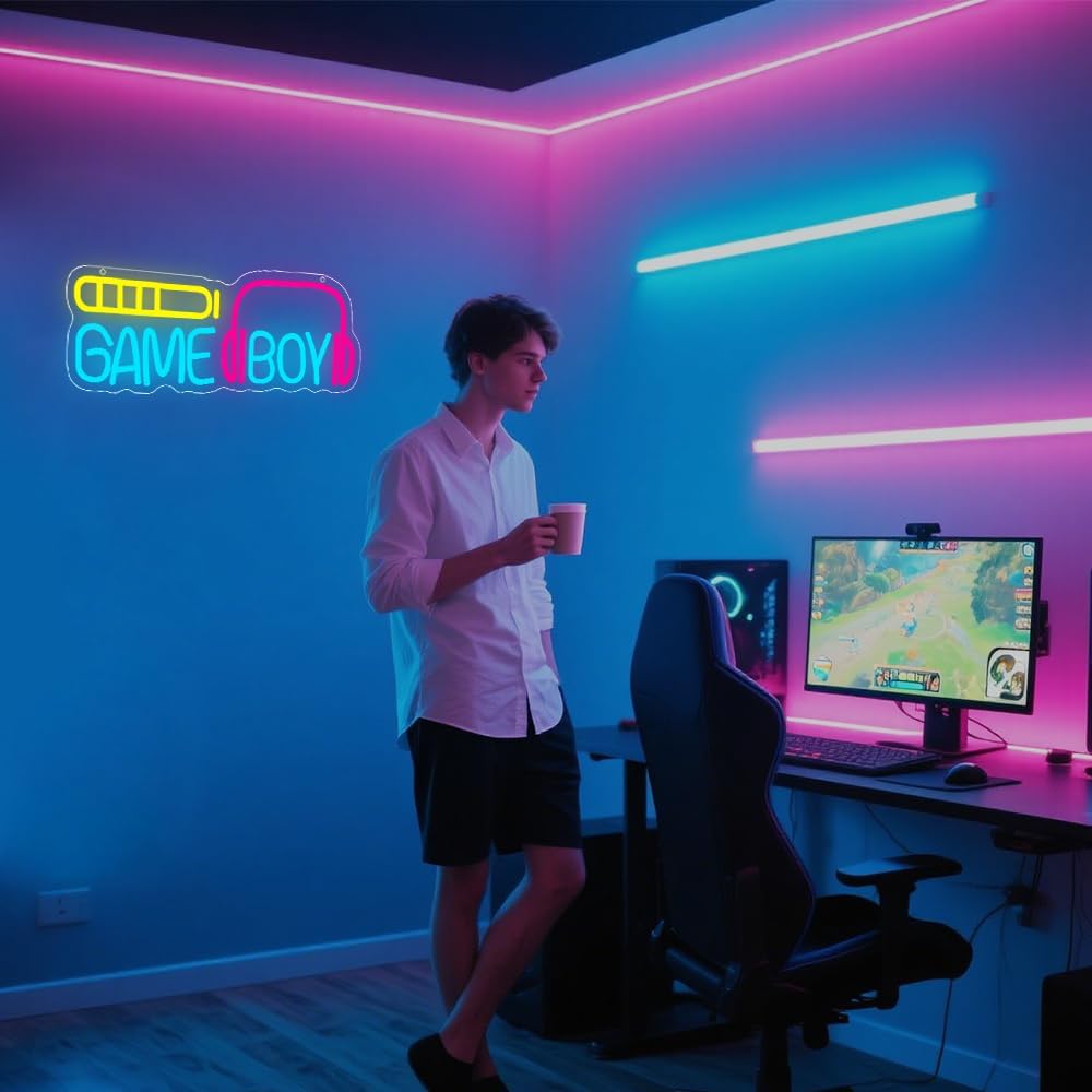 Game Boy Neon Sign,Game Room Dimmable LED Light Signs for Wall Art Decor,Gamer Backdrop for Bedroom Club Party Man Cave,Gaming Gift for Boys Teen Men USB Powered(15.4"*5.9")