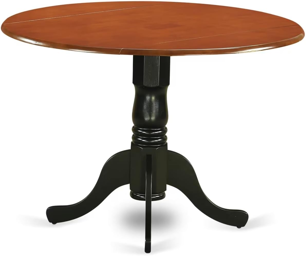 East West Furniture DLAV3-BCH-LC 3 Piece Modern Dining Table Set Contains a Round Wooden Table with Dropleaf and 2 Faux Leather Kitchen Dining Chairs, 42x42 Inch, Black & Cherry