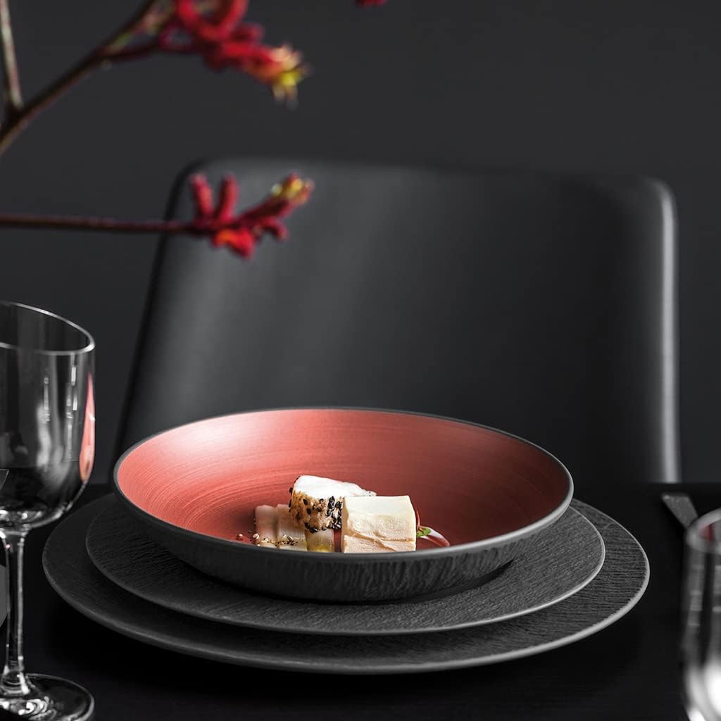 Villeroy & Boch Manufacture Rock Glow Flat Bowl, Premium Porcelain in a Refreshing Combination of Copper and Black, Made in Germany, Dishwasher Safe, 9.25 in