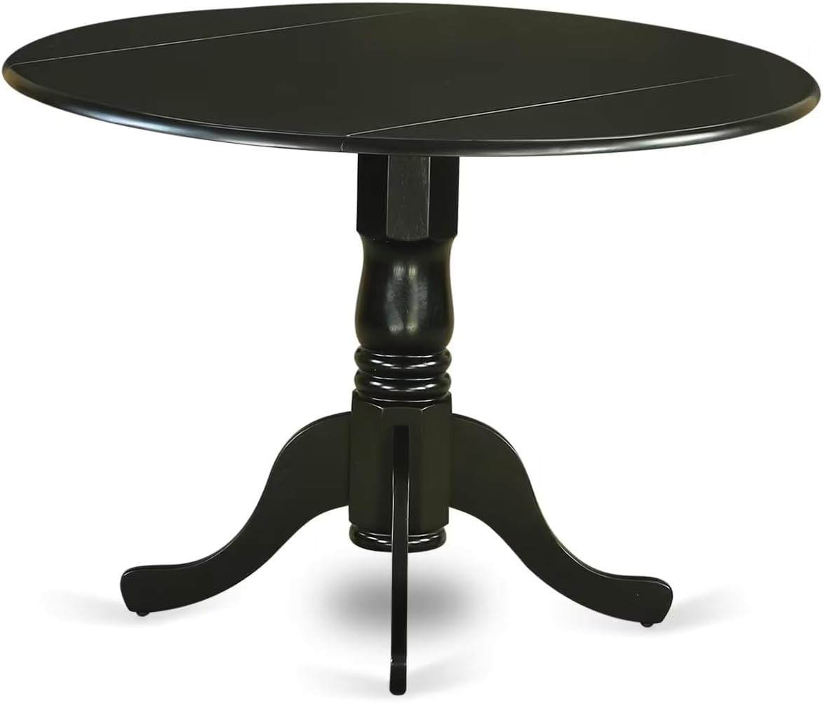 East West Furniture DLAV5-BLK-LC 5 Piece Modern Dining Table Set Includes a Round Wooden Table with Dropleaf and 4 Faux Leather Upholstered Dining Chairs, 42x42 Inch, Black