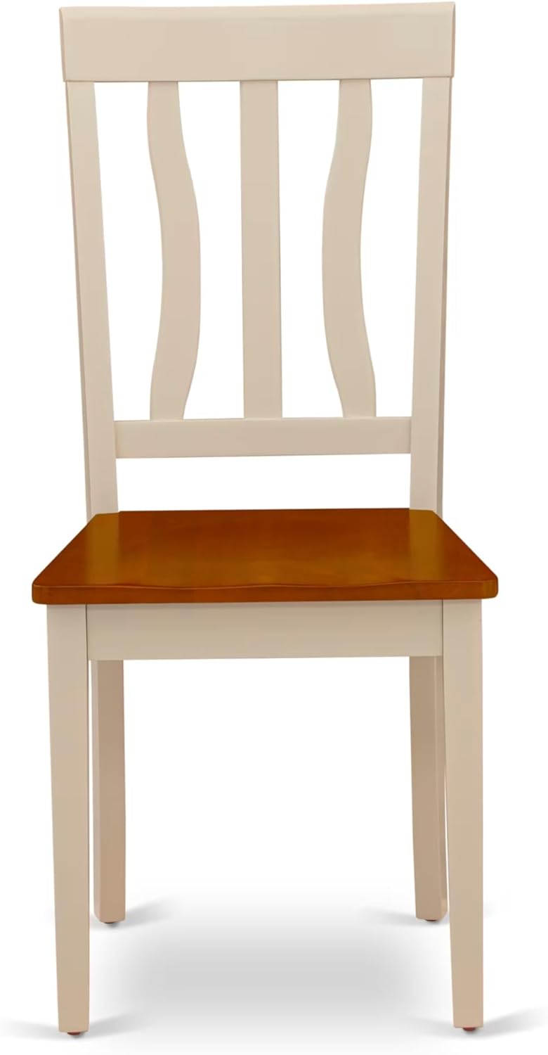 East West Furniture DLAN3-BMK-W 3 Piece Dinette Set for Small Spaces Contains a Round Dining Table with Dropleaf and 2 Kitchen Dining Chairs, 42x42 Inch, Buttermilk & Cherry