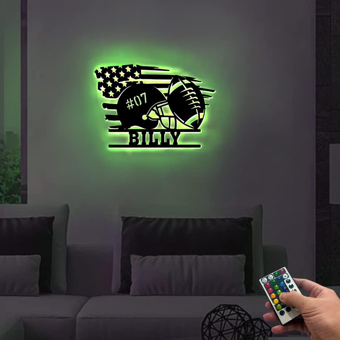 Personalized Name 7 Colors Football lamp Custom Wall Art Night Light LED Name Sign Gift for Boys Men Girls (G-Football)