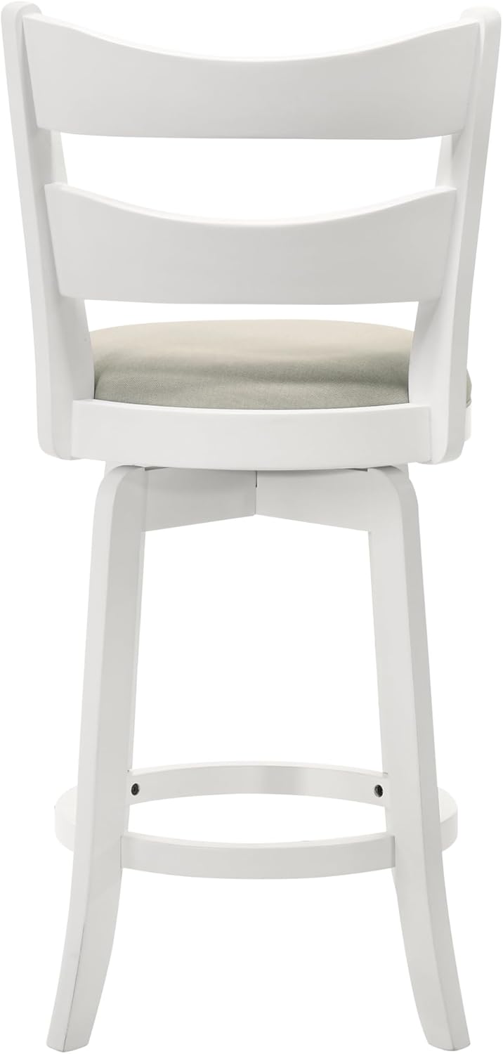 Armen Living Blair 26 in. Matte White Counter Height Rubberwood Swivel Barstool with Fog Fabric Seat - Set of 3