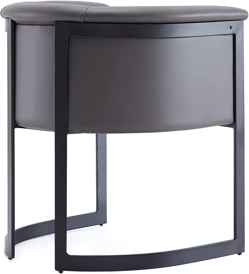Manhattan Comfort Corso Faux Leather Upholstered Dining Chair, Barrel-Style Foam Padded Seat, Unique Geometric Metal Frame, Fully Assembled Accent Furniture, Grey