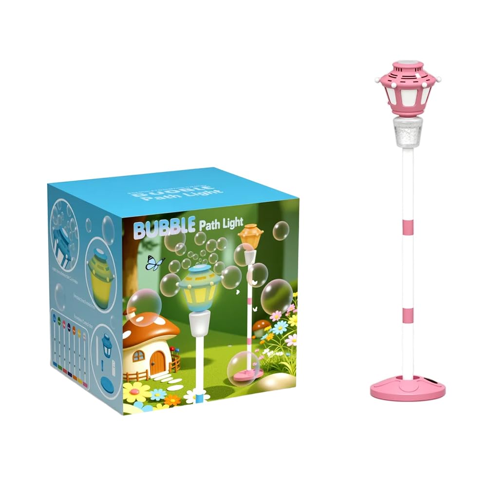 Bubble Machine for Kids, 2026 New 47" Rechargeable Automatic Bubble Maker with Light and Music for Outdoor, Adjustable Height Stand with Detachable Wand, Bubble Solution Included for Party (Pink)