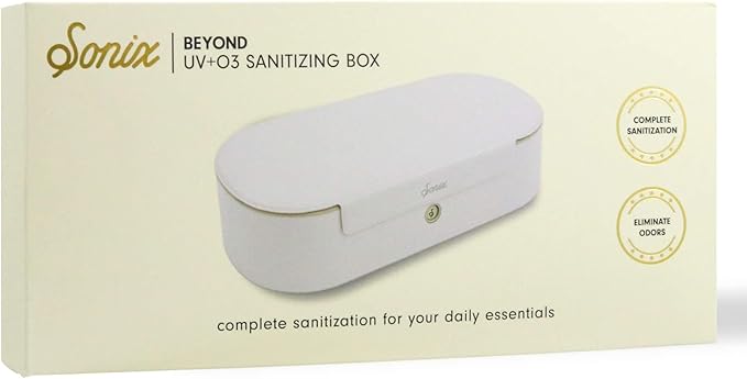 Sonix Beyond UV+O3 Sanitizer Box and Universal Charger UV and Ozone Disinfector for Phone, Mask, Makeup Brush, Nail Tool (White Croc)