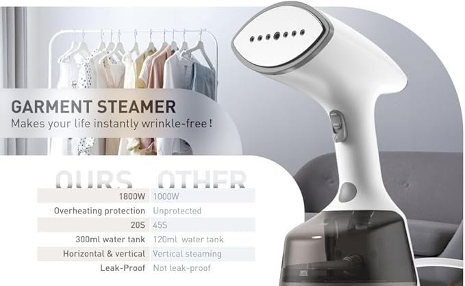 Upgrade Steamer for Clothes,1500W 30s Quick Heat Handheld Clothes Steamer,Fabric Wrinkles Remover Garment Steamer with Smart LCD,2 in 1 Clothing Iron with 300ml Tank and Fabric Brush (25s Quick Heat)