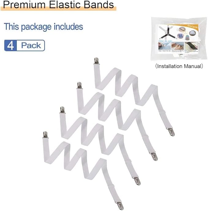 4Pcs Adjustable Bed Sheet Straps Clips, Elastic Mattress Sheet Fasteners Holder and Suspenders, Grippers to Hold Sheet, Mattress, Sofa, Couch, Table Cloth, Recliner Ironing Board Cover and More
