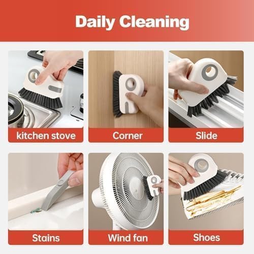 2 in 1 Groove Cleaning Brush Window Track Cleaning Tools, Multifunction Window Track Cleaner with Hard Bristle and Hidden Scraper, Crevice Brush for Sliding Door Track Window Seal Sill