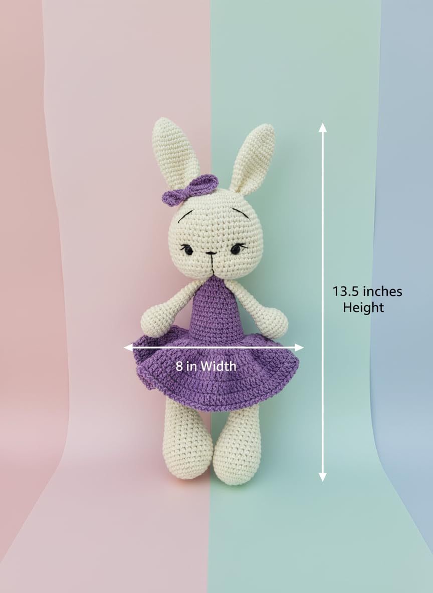 Handmade Bunny Plush β 13.5 inches - Soft Cotton Knit Stuffed Animal β Shower Gift β Nursery Decor β Crochet Toy 1PC (Violet)