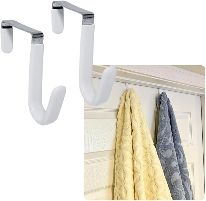 Evelots Over The Door Hooks - 2 Pack - Hangers for Clothes, Towel, Coats, Hats, Handbags - Made of Rubber Coated Steel - Closet, Bathroom, Office