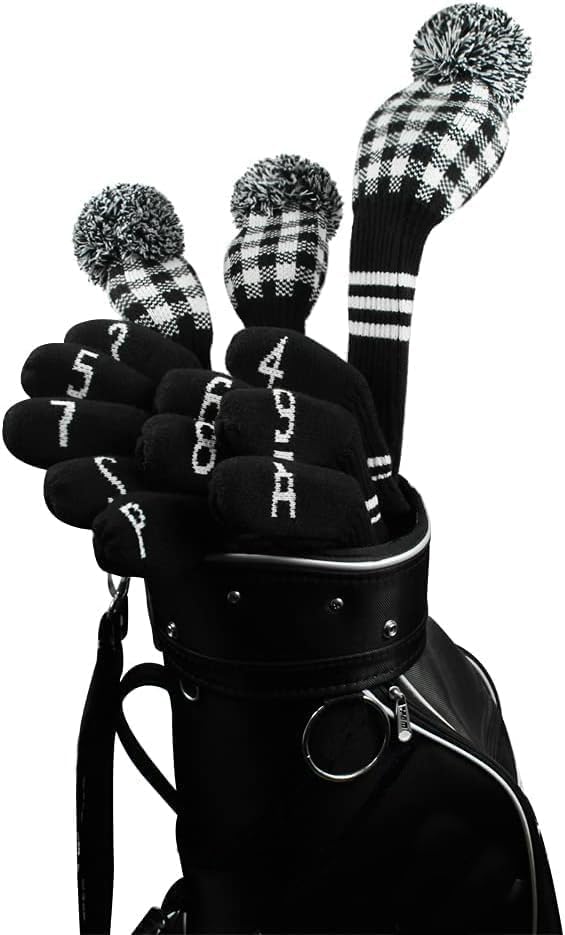 Scott Edward 1/7/10 Pcs Knitted Golf Club Head Covers for Irons Wedge Cuteness and Basically Socks Shape Washable Golf Club Head Protector on Classic Stripes Style,Double Sided Customization