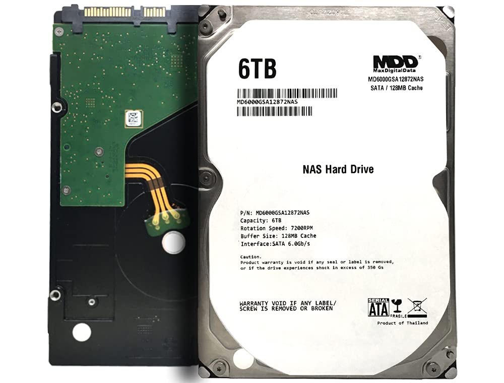 MaxDigitalData 6TB 7200RPM 128MB Cache SATA 6.0Gb/s 3.5inch Internal Hard Drive for NAS Network Storage (MD6000GSA12872NAS) - 3 Years Warranty (Renewed)-New