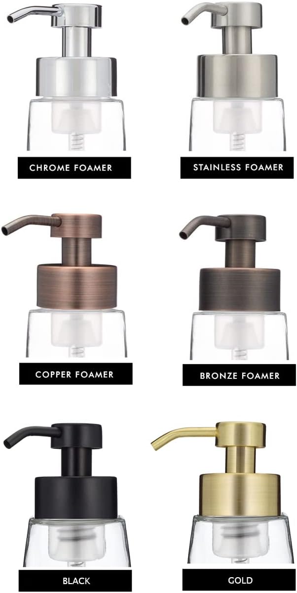 Rail19 Amber Glass Apothecary Foaming Soap Dispenser with Metal Pump - for Kitchen and Bathroom Countertop, 8.5oz (Grey Bronze)