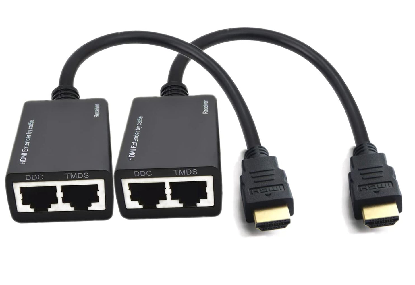 HDMI Extender Over Cat5e/6 RJ45 Ethernet Splitter to HDMI 2 Ports Network Adapter 2 Pack Support 1080p UP to 30m/98ft Video and Audio for HDTV HDPC PS4 STB-New