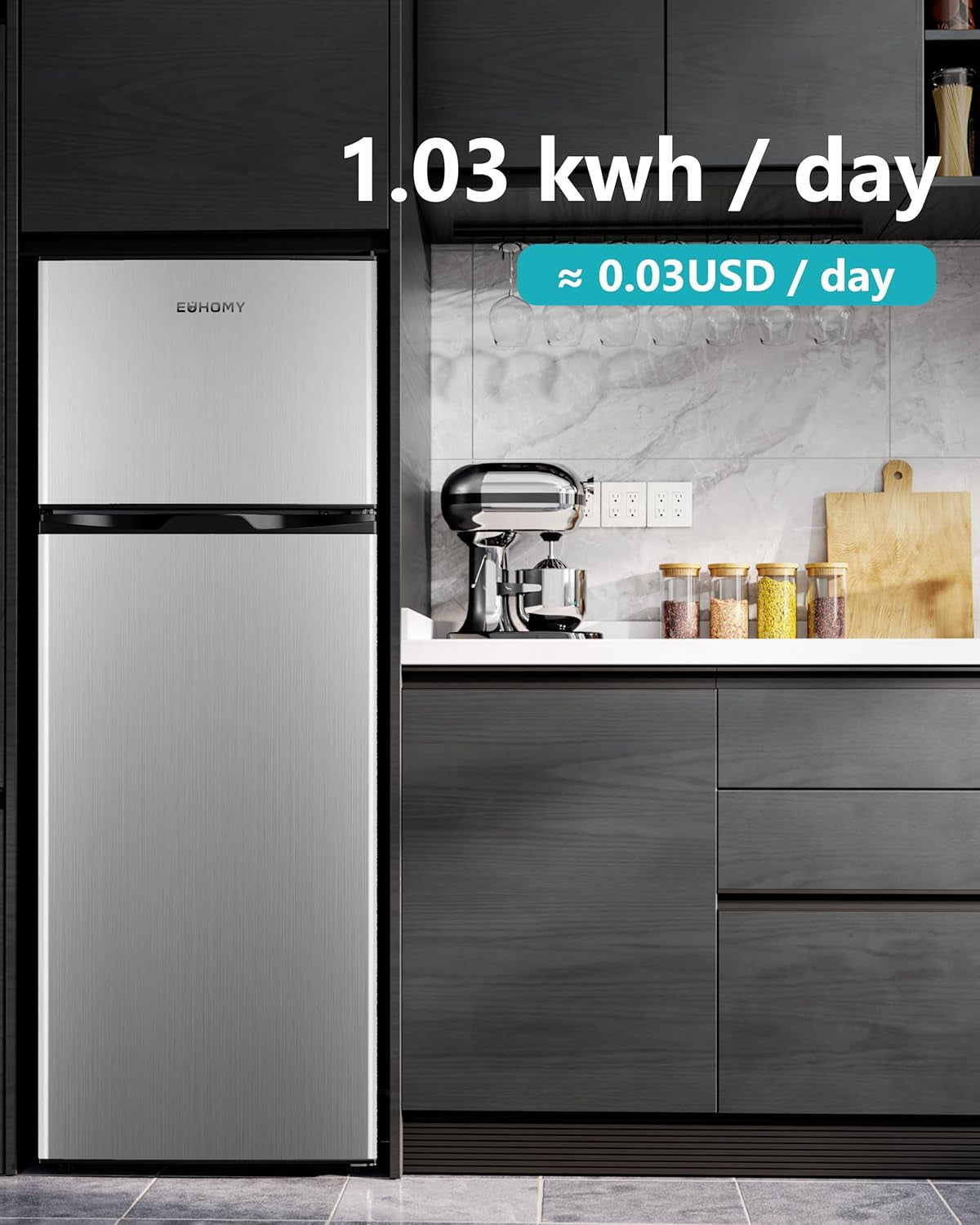 7.4 Cu.Ft. Refrigerator with Freezer, 2 Door Fridge, Adjustable Thermostat,Large Capacity, Refrigerator for Kitchen/Dorm/Office/Apartment - Food Storage or Cooling Drinks, Silver