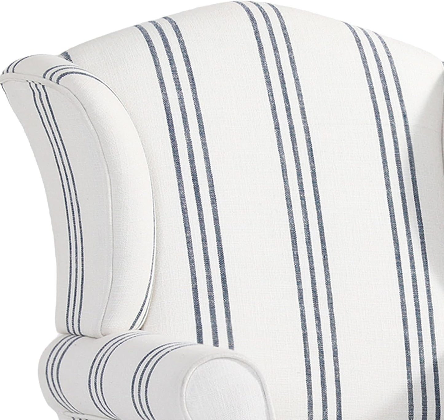 High Back Accent Chair, Upholstered Armchair in Fabric with Solid Wood Legs, Retro Arm Chair Comfy Single Sofa Reading Seat for Living Room - Navy Stripe