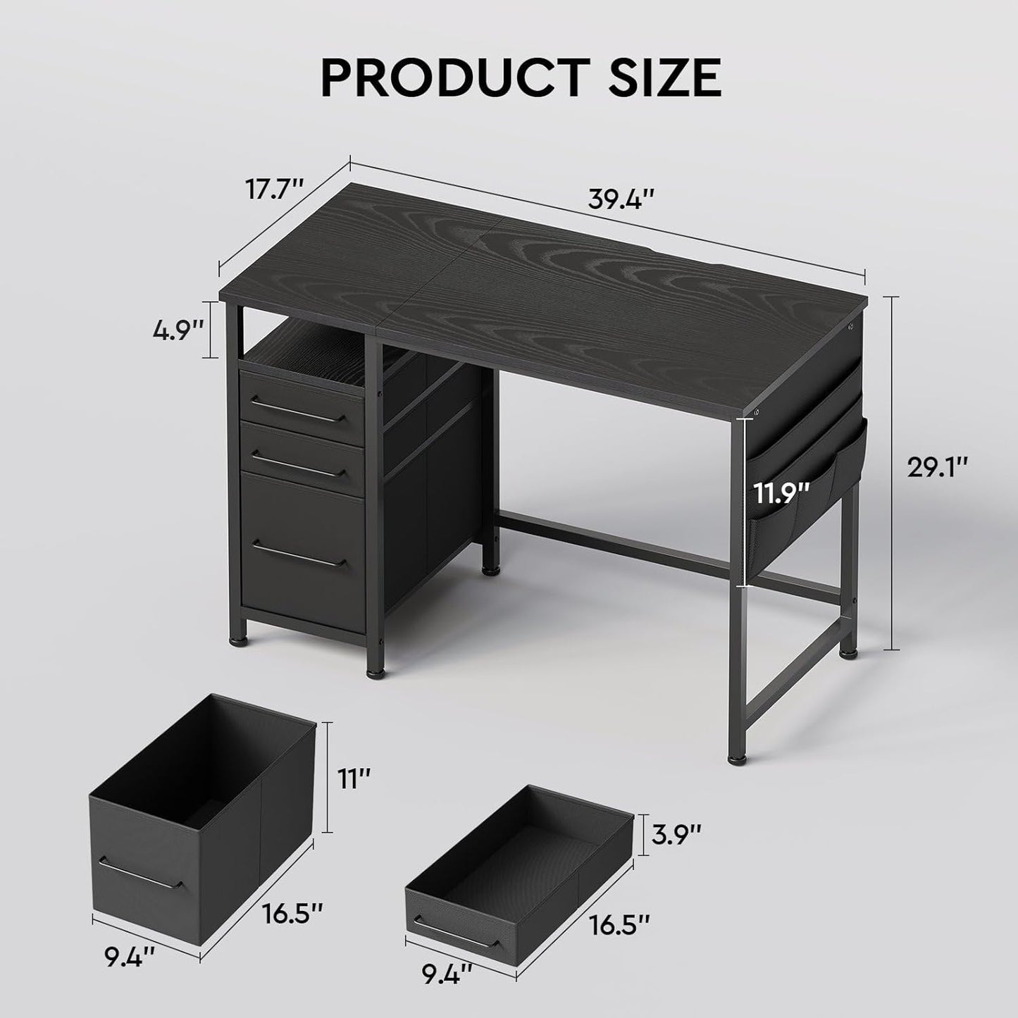 Maihail Maihail Small Desk with Drawers, 40 inch Computer Desk with Shelves, Writing Desk with Storage, Small Office Desk with Metal Frame, Black