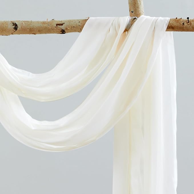 Wedding Arch Draping Fabric, 2 Panels 18FT Beige Sheer Backdrop Curtain Chiffon Fabric Drapery Voile Scarf Draping Panels for Wedding Archway Ceremony Curtain Valance Party Decoration