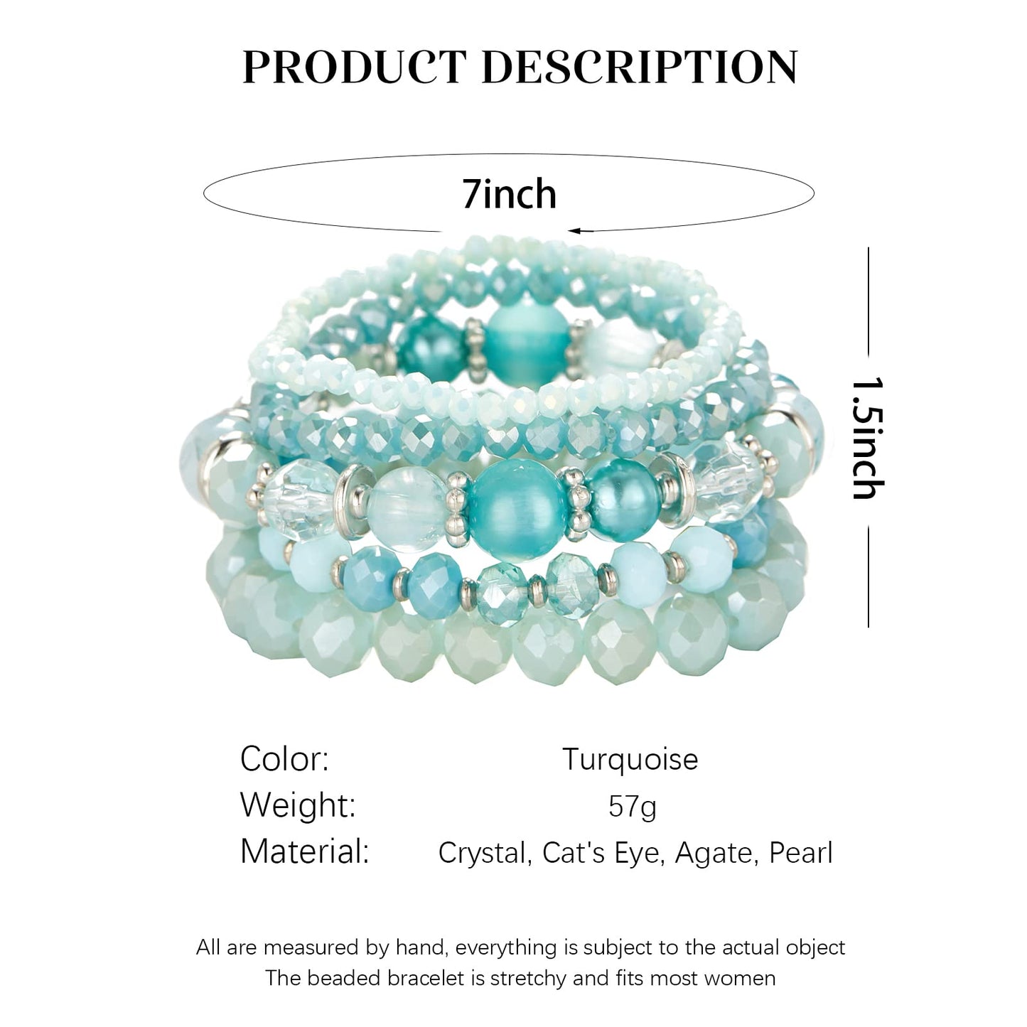 Noessla Beaded Boho Stretch Bracelet Colorful Stackable Crystal Beads Bracelets Trendy Costume Jewelry Mothers Day Gifts for Women(21-Turquoise)