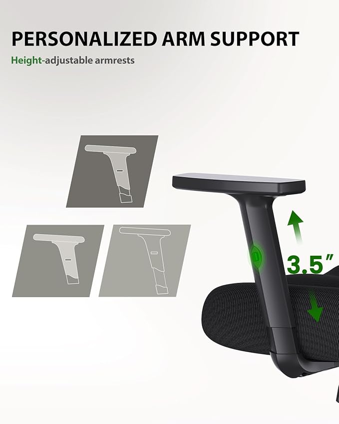 Marsail Ergonomic Office Chair Ergonomic Gaming Chair with Lumbar Support, 2D Headrest, Adjustable Armrests, Contoured Seat Cushion, Computer Desk Chair with Wheels for Home and Office (Dark)