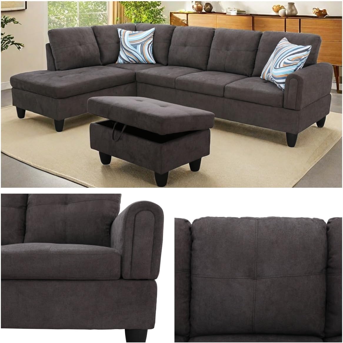 NAYSAYE Sectional Couch with Ottoman Storage, L Shaped Couch Sofa Furniture Sets, Modern Comfy Modular Comfy Sofa for Living Room Bedroom, Office and Apartment, Brown
