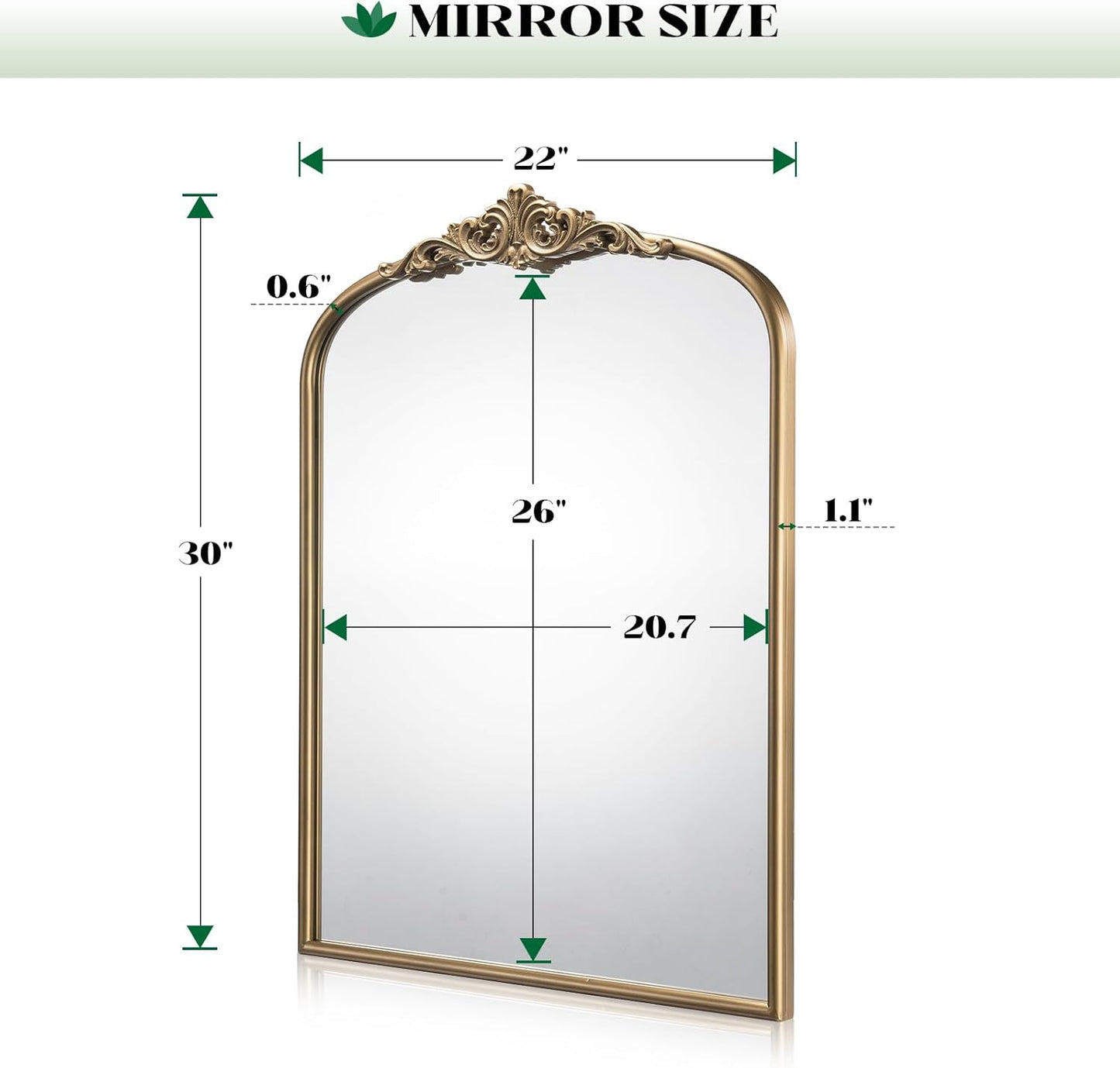 Arched Antique Wall Mirror, 22"x30" Vintage Gold Bathroom Vanity Mirror, Ornate Arch Bronze Mirror for Over Sink/Fireplace/Entryway