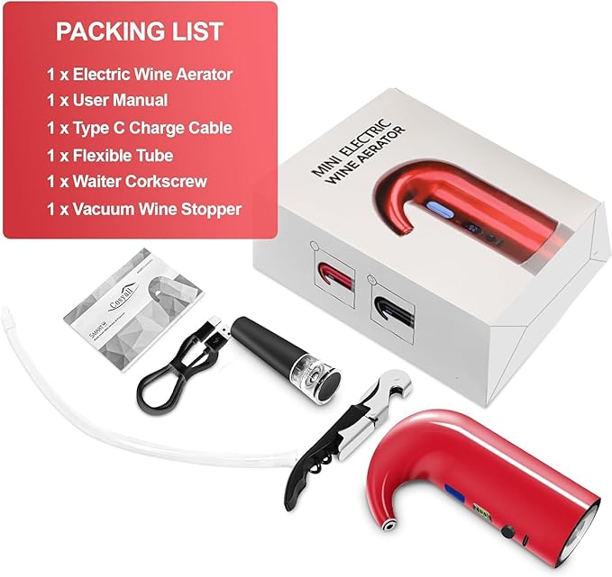 Electric Wine Aerator Dispenser Set – Automatic Wine Decanter & Pourer with LED Display, 200ml Smart Pour Control, Rechargeable Wine Pump & Stopper, Perfect Christmas Gifts for Wine Lovers