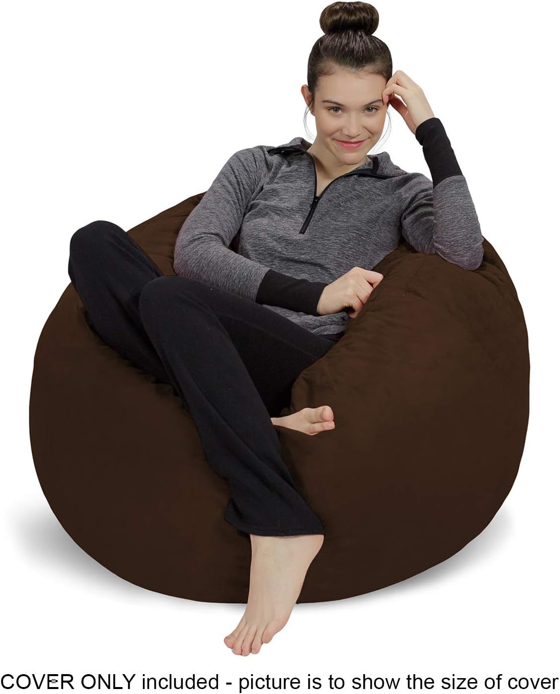 Sofa Sack Bean Bag Chair Cover Only, for Adults and Kids,Without Filling Comfy Fluffy Round or Oval Beanbag Chair Cover Replacement, Lazy Sofa Cover for Reading Chair or Floor Chair,3 Foot,Chocolate