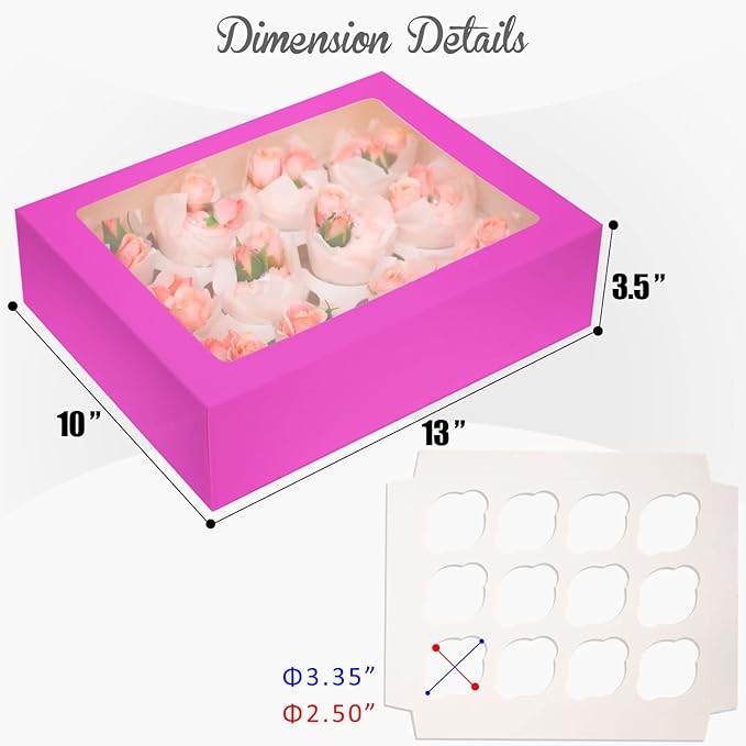 Bakepacker 12 Cupcake Containers 10-Packs Roland Cupcake Box Cupcakes Carrier, 12 Cupcake Boxes with Window 13"x10"x3.5"(Auto-pop up)