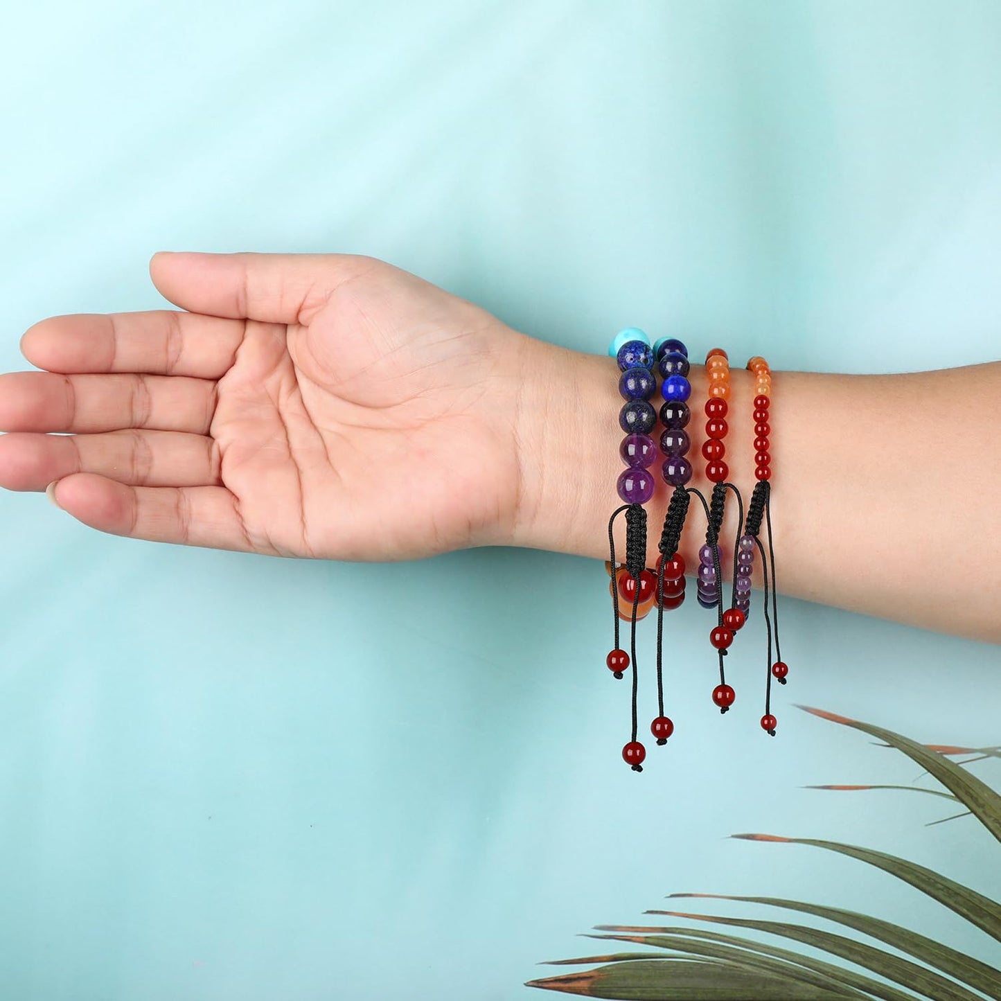 AD Beads 8mm Seven Chakra - Energy Balancing - Handmade Natural Stone Crystal Bracelet with Adjustable Macrame String - Yoga Healing Power Energy Gifts for Men and Women