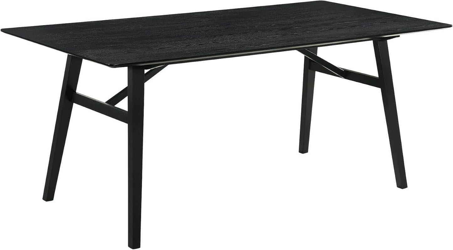Armen Living Channell Mid Century Modern 7 Piece Black Wood Dining Table Set with Charcoal Fabric